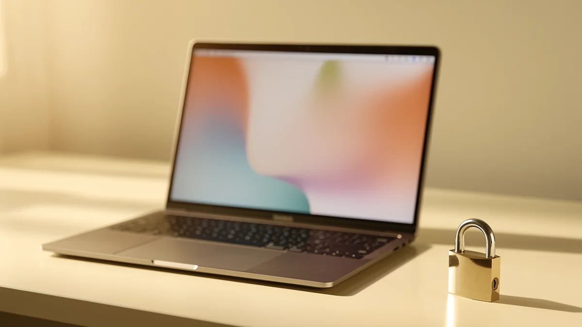 Laptop with a shield icon representing on-device privacy and data security